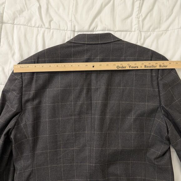 Burberry London Blazer Mens 46R Gray Plaid Windowpane Wool Sport Coat Jacket - Picture 12 of 14
